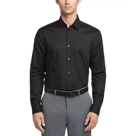 NWOT Calvin Klein Men's M Black Button down Dress Shirt Regular Fit - Picture 1 of 9